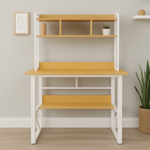 Bàn Làm Việc B2KK02 Khung Sắt Kèm Kệ Sách – Mặt Gỗ MDF 17mm Chống Trầy, Thiết Kế Hiện Đại