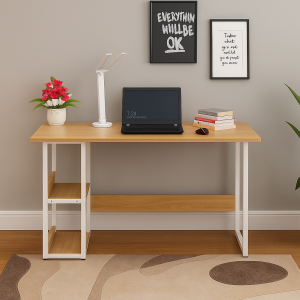 Bàn học – bàn làm việc khung sắt mặt gỗ MDF melamin size 1200