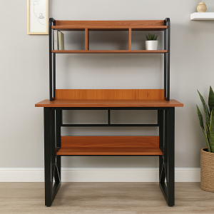 Bàn Làm Việc B2KK Khung Sắt Kèm Kệ Sách – Mặt Gỗ MDF 17mm Chống Trầy, Thiết Kế Hiện Đại