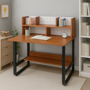 Bàn làm việc khung sắt MDF phủ Melamine có kệ sau R600 x D1000 x C750