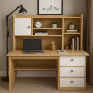 Bàn Học Kèm Kệ Sách 3HCP120 1m2 Có Hộc Tủ – Gỗ MDF 17mm Phủ Melamine Chống Trầy, Thiết Kế Hiện Đại