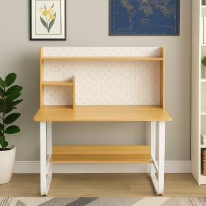 Bàn học – bàn làm việc MDF phủ Melamin có kệ sách, chân sắt sơn tĩnh điện | Size 1200mm