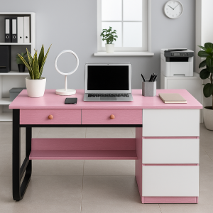 Bàn học – bàn làm việc MDF 17mm có hộc tủ 3 ngăn kéo size 1400 (BHT204)