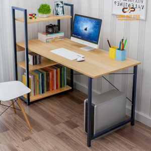 bàn làm việc học tập có kệ chân trắng mặt vàng sồi