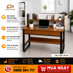 BÀN HỌC CÓ KỆ GIÁ SÁCH MDF – BKGKS120