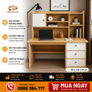 Bàn Học Kèm Kệ Sách 3HCP120 1m2 Có Hộc Tủ – Gỗ MDF 17mm Phủ Melamine Chống Trầy, Thiết Kế Hiện Đại