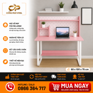 Bàn học – bàn làm việc MDF phủ Melamin có kệ sách, chân sắt sơn tĩnh điện | Size 1000mm