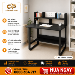 Bàn làm việc khung sắt MDF phủ Melamine có kệ sau R600 x D1000 x C750