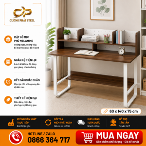 Bàn làm việc khung sắt MDF phủ Melamine có kệ sau R600 x D1400 x C750
