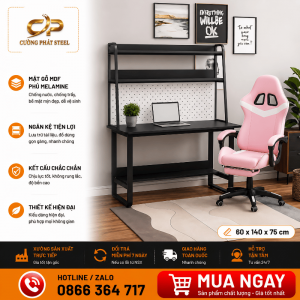 Bàn làm việc MDF khung sắt 25x50 có kệ – Size R600 x D1400 x C750