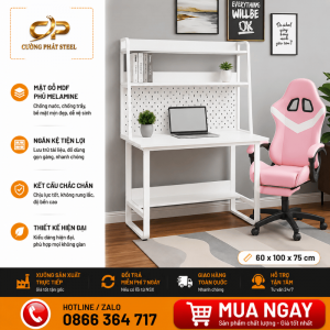 Bàn Làm Việc Kèm Kệ Sắt Gỗ MDF Phủ Melamin 1000mm Hiện Đại