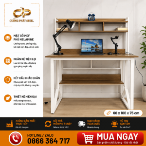 Bàn Làm Việc B2KK01 Khung Sắt Kèm Kệ Sách – Mặt Gỗ MDF 17mm Chống Trầy, Thiết Kế Hiện Đại