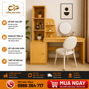 Bàn trang điểm liền kệ đứng gỗ MDF phủ melamin hiện đại