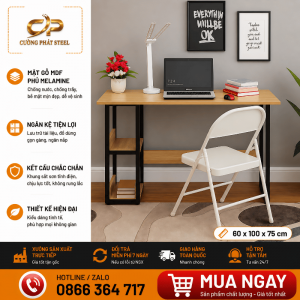 Bàn học – bàn làm việc khung sắt mặt gỗ MDF melamin size 1000