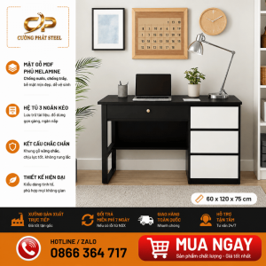 Bàn học – bàn làm việc MDF 17mm có hộc tủ 3 ngăn kéo size 1200 (BHT102)