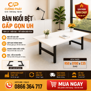 Bàn Bệt Gấp Gọn UH Có Chốt Khóa An Toàn, Khung Sắt Chắc Chắn, Bàn Học Ngồi Bệt MDF - Kích Thước 50X100