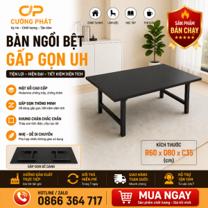 Bàn Bệt Gấp Gọn UH Có Chốt Khóa An Toàn, Khung Sắt Chắc Chắn, Bàn Học Ngồi Bệt MDF , Kích Thước 60X80