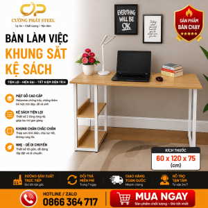 Bàn học – bàn làm việc khung sắt mặt gỗ MDF melamin size 1200