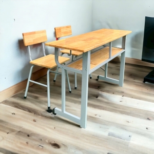 bàn học sinh đôi 2 người chân sắt mặt gỗ caosu