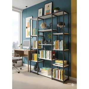 Kệ sách trang trí khung sắt 5 tầng hiện đại cho phòng khách, phòng làm việc