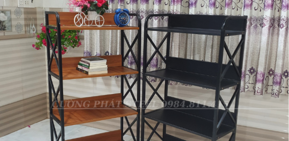 Kệ Đa Năng 4 Tầng Chân Đen Gỗ Nâu Đậm